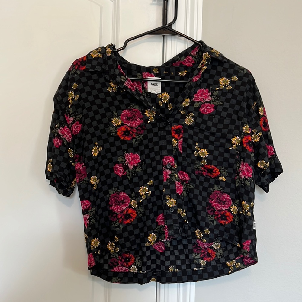 Checkered Floral Vans Button Down Shirt